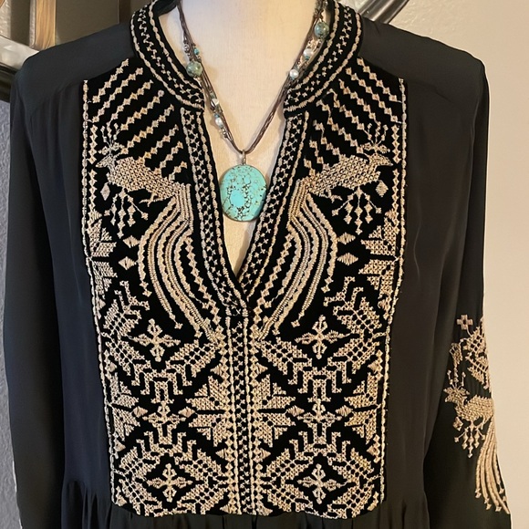 JOHNNY WAS HIMMEL BOHO HENLEY SILK TUNIC DRESS. - Picture 3 of 8